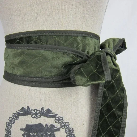 Chico's Boho Paisley & Quilted Olive Green REVERSIBLE Obi Wrap Belt Size S NEW - Picture 4 of 9